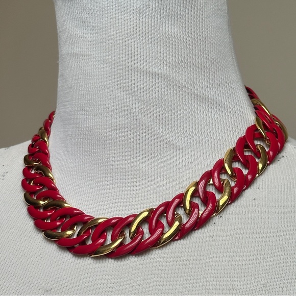 Napier Jewelry - Vintage Napier Chunky Chain Link Statement Necklace Red Gold Tone